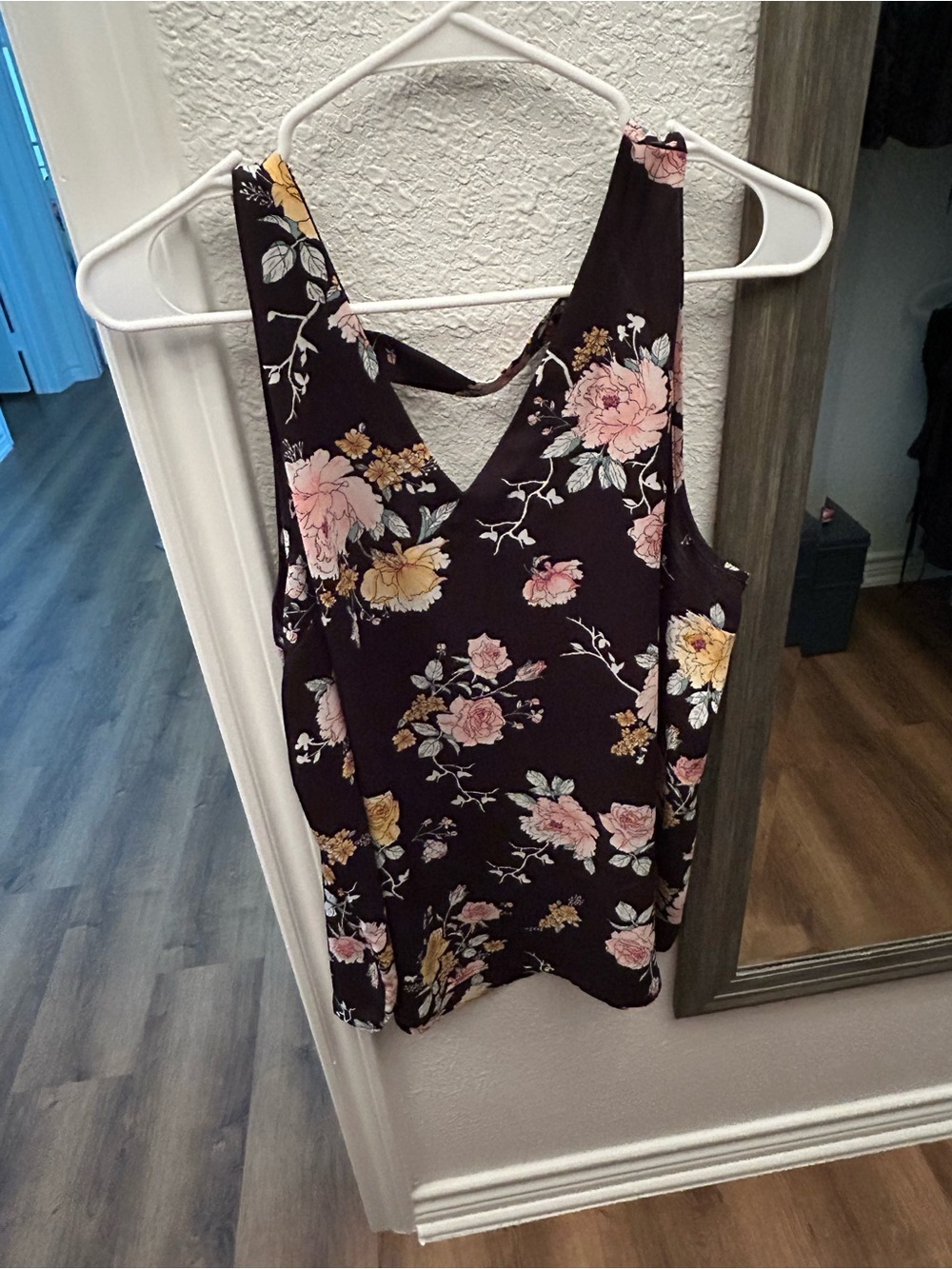 Maurices Plum Floral V-Neck Tank with Pink & Yellow Blooms